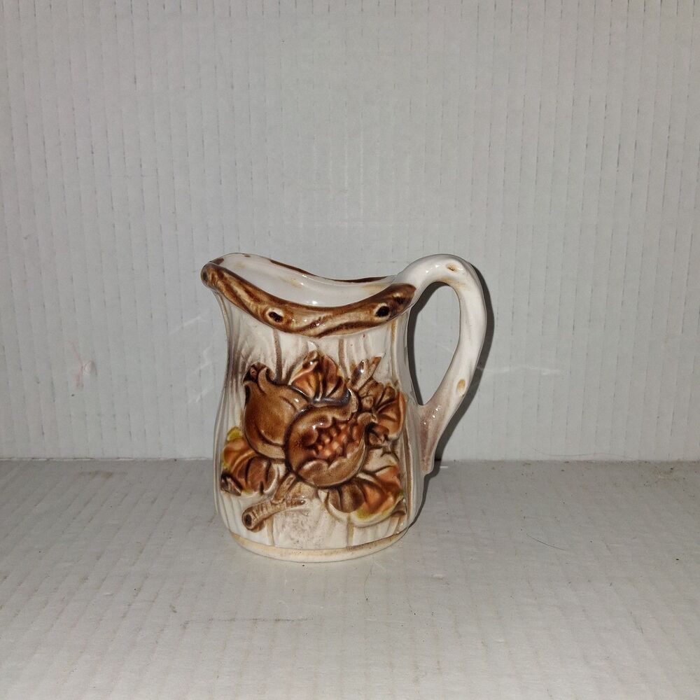 Vintage NEVCO MCM Small 4" CREAMER Ceramic Pitcher Woodland Pattern Japan